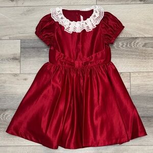 Janie and Jack Red Dress with Lace Trim